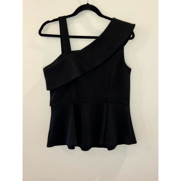 022 Thalia Sodi Ruffled One Shoulder Fit Flare Black Size M Top - Picture 3 of 6